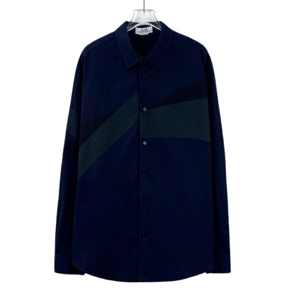 DM0107 Hermes Mens Long-Sleeve Button-Up Shirt With Geometric Stripe Design - Picture 1 of 8